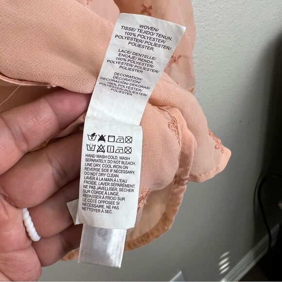 Lucky Brand-XS-Pink/Peach-Button Down Blouse-Embroidered/Crochet - Picture 6 of 6